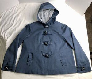 Banana Republic Women’s Blue Hooded Jacket Sz XL Zip Up & Large 4-button Closure